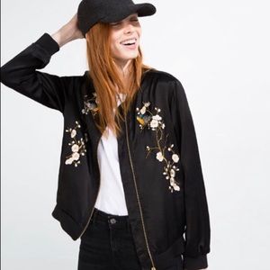 ZARA Silky Embroidered Bomber Cherry Blossom S